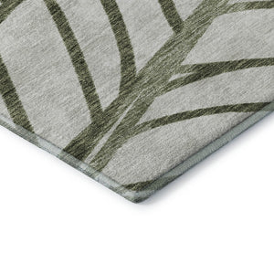 HomeRoots 8' Olive Green Floral Round Rug - Washable, Stain Resistant, UV Protected for Family Spaces 662510