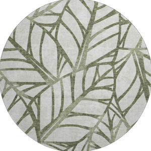 HomeRoots 8' Olive Green Floral Round Rug - Washable, Stain Resistant, UV Protected for Family Spaces 662510