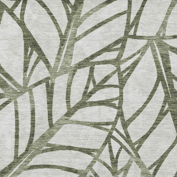 HomeRoots 9' X 12' Olive Green Floral Area Rug - Washable, Stain Resistant, UV Protection for Busy Homes 662512