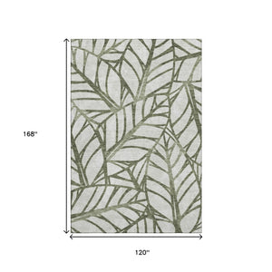 HomeRoots 10' X 14' Washable Olive Green & Beige Floral Area Rug with UV Protection for Homes with Kids & Pets 662513