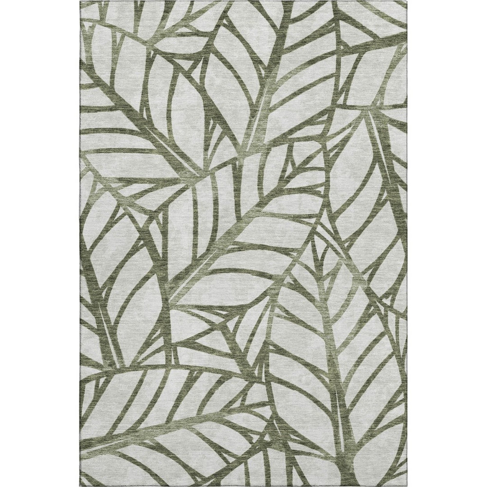 HomeRoots 10' X 14' Washable Olive Green & Beige Floral Area Rug with UV Protection for Homes with Kids & Pets 662513