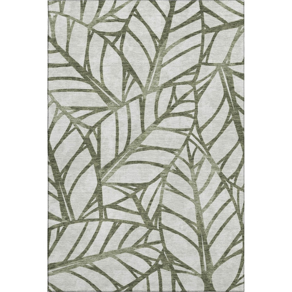 HomeRoots 10' X 14' Washable Olive Green & Beige Floral Area Rug with UV Protection for Homes with Kids & Pets 662513