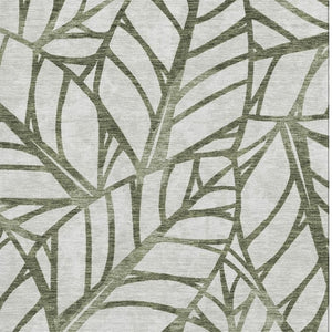 HomeRoots 10' X 14' Washable Olive Green & Beige Floral Area Rug with UV Protection for Homes with Kids & Pets 662513