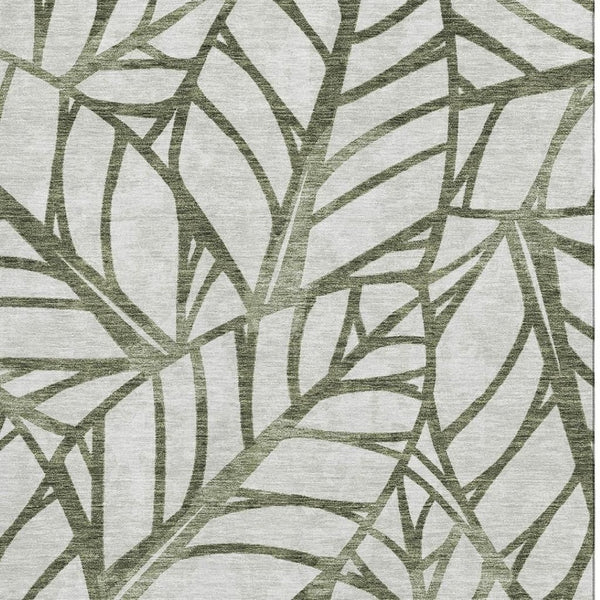 HomeRoots 10' X 14' Washable Olive Green & Beige Floral Area Rug with UV Protection for Homes with Kids & Pets 662513