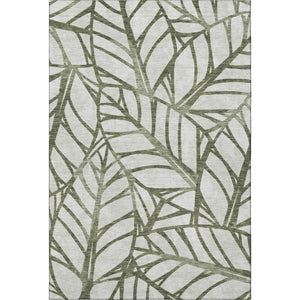 HomeRoots 10' X 14' Washable Olive Green & Beige Floral Area Rug with UV Protection for Homes with Kids & Pets 662513