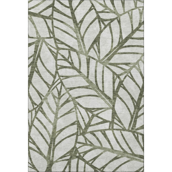 HomeRoots 10' X 14' Washable Olive Green & Beige Floral Area Rug with UV Protection for Homes with Kids & Pets 662513