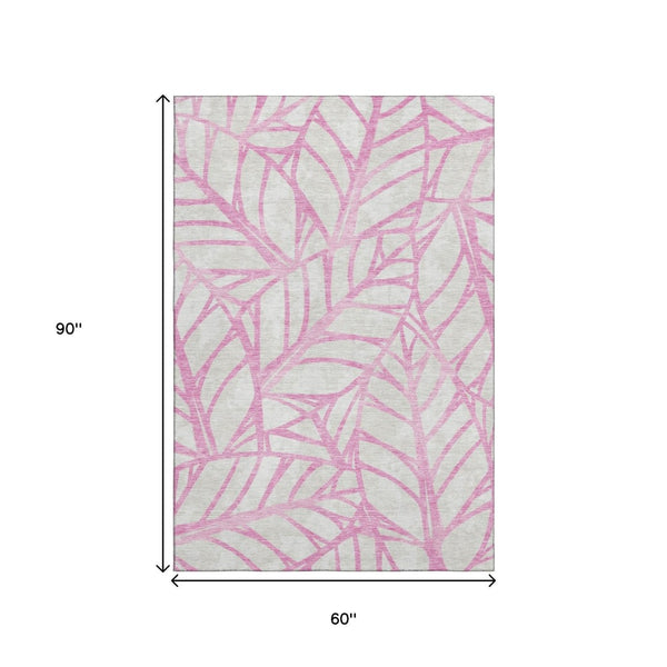 HomeRoots 5' X 8' Pink And Beige Floral Area Rug - Durable, Washable, UV-Protected for Your Family Spaces 662521