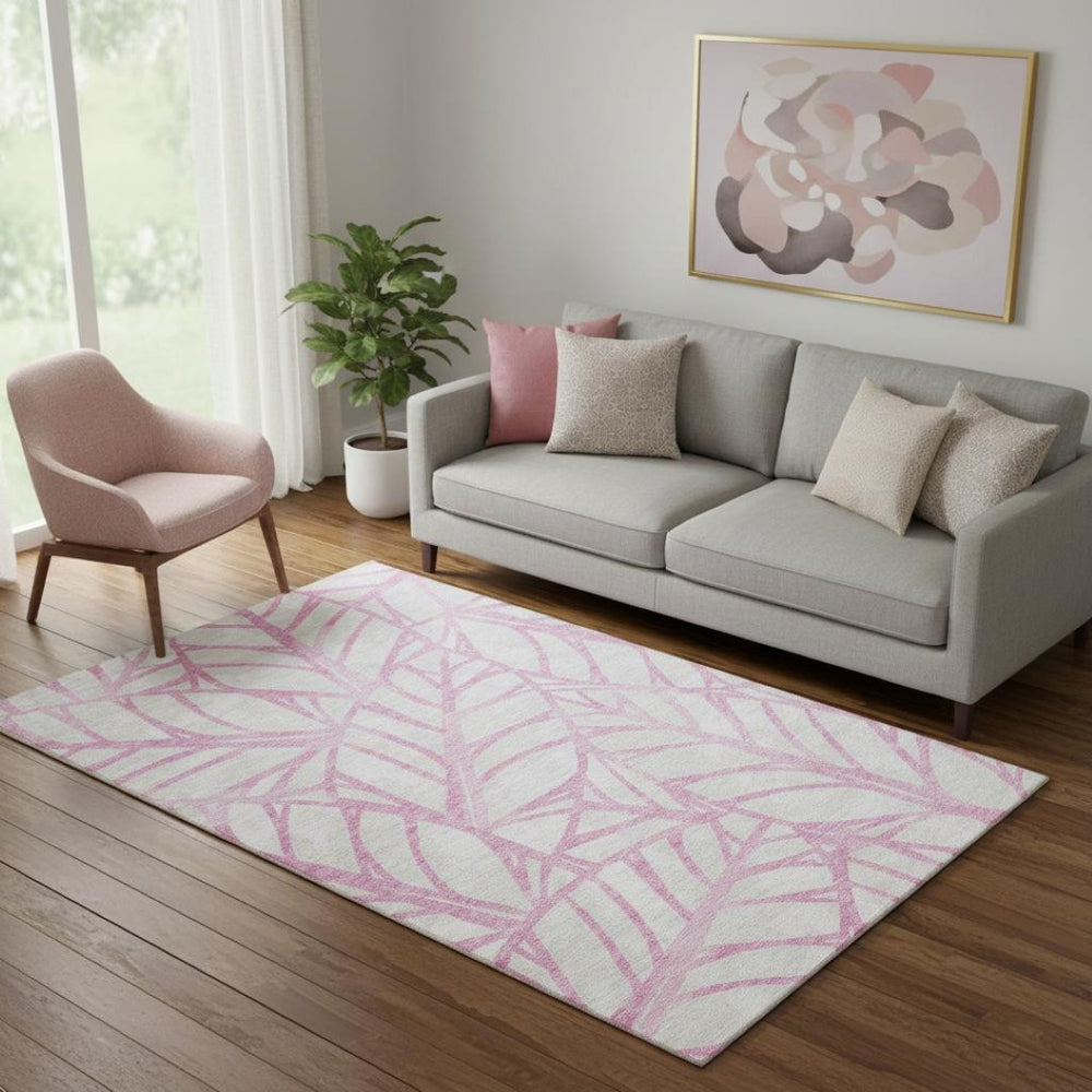 HomeRoots 5' X 8' Pink And Beige Floral Area Rug - Durable, Washable, UV-Protected for Your Family Spaces 662521