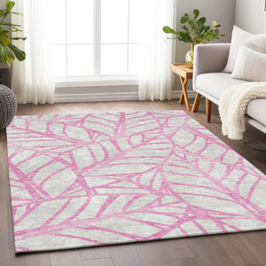 HomeRoots 5' X 8' Pink And Beige Floral Area Rug - Durable, Washable, UV-Protected for Your Family Spaces 662521