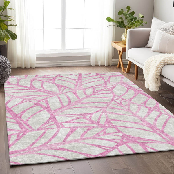 HomeRoots 5' X 8' Pink And Beige Floral Area Rug - Durable, Washable, UV-Protected for Your Family Spaces 662521