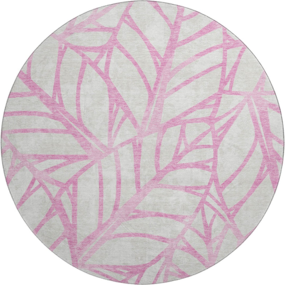 HomeRoots 8' Pink and Beige Floral Round Washable Rug with UV Protection for Stylish, Busy Homes 662522