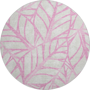 HomeRoots 8' Pink and Beige Floral Round Washable Rug with UV Protection for Stylish, Busy Homes 662522