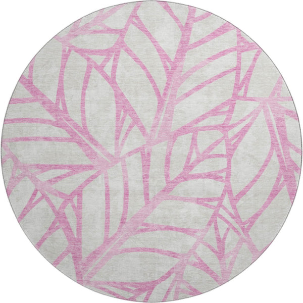 HomeRoots 8' Pink and Beige Floral Round Washable Rug with UV Protection for Stylish, Busy Homes 662522