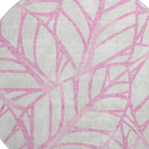 HomeRoots 8' Pink and Beige Floral Round Washable Rug with UV Protection for Stylish, Busy Homes 662522