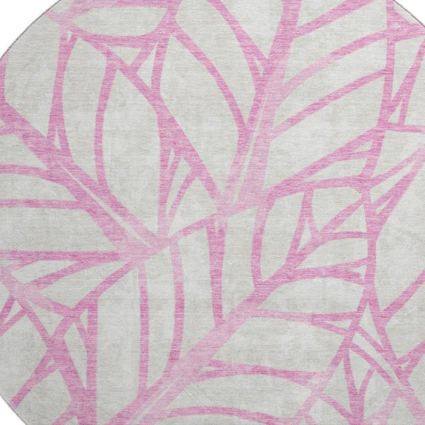 HomeRoots 8' Pink and Beige Floral Round Washable Rug with UV Protection for Stylish, Busy Homes 662522
