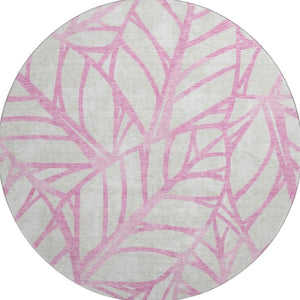 HomeRoots 8' Pink and Beige Floral Round Washable Rug with UV Protection for Stylish, Busy Homes 662522