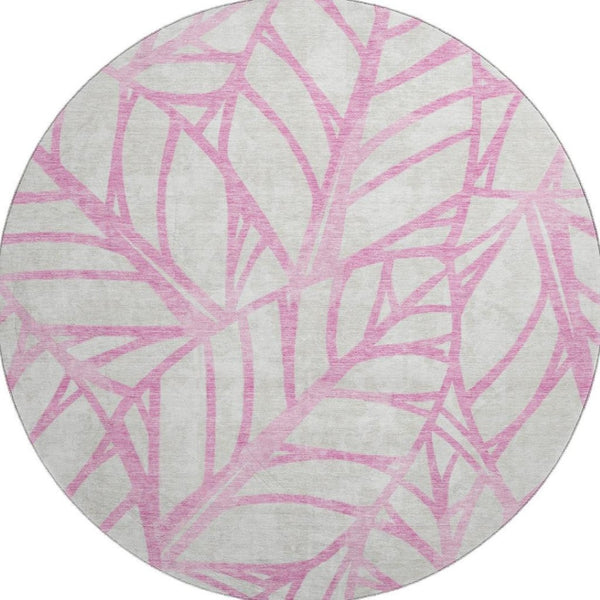 HomeRoots 8' Pink and Beige Floral Round Washable Rug with UV Protection for Stylish, Busy Homes 662522