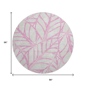 HomeRoots 8' Pink and Beige Floral Round Washable Rug with UV Protection for Stylish, Busy Homes 662522