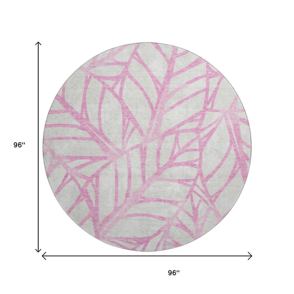 HomeRoots 8' Pink and Beige Floral Round Washable Rug with UV Protection for Stylish, Busy Homes 662522
