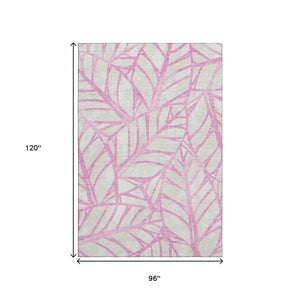 HomeRoots 8' X 10' Pink And Beige Floral Area Rug - Washable, UV Protected, Stain Resistant for High Traffic Areas 662523