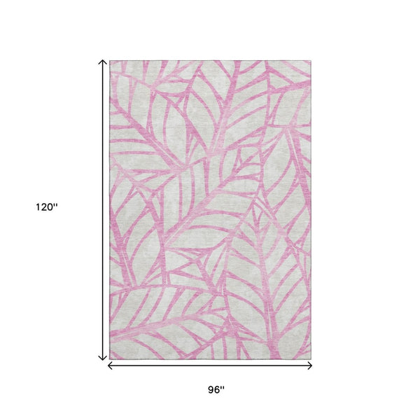 HomeRoots 8' X 10' Pink And Beige Floral Area Rug - Washable, UV Protected, Stain Resistant for High Traffic Areas 662523