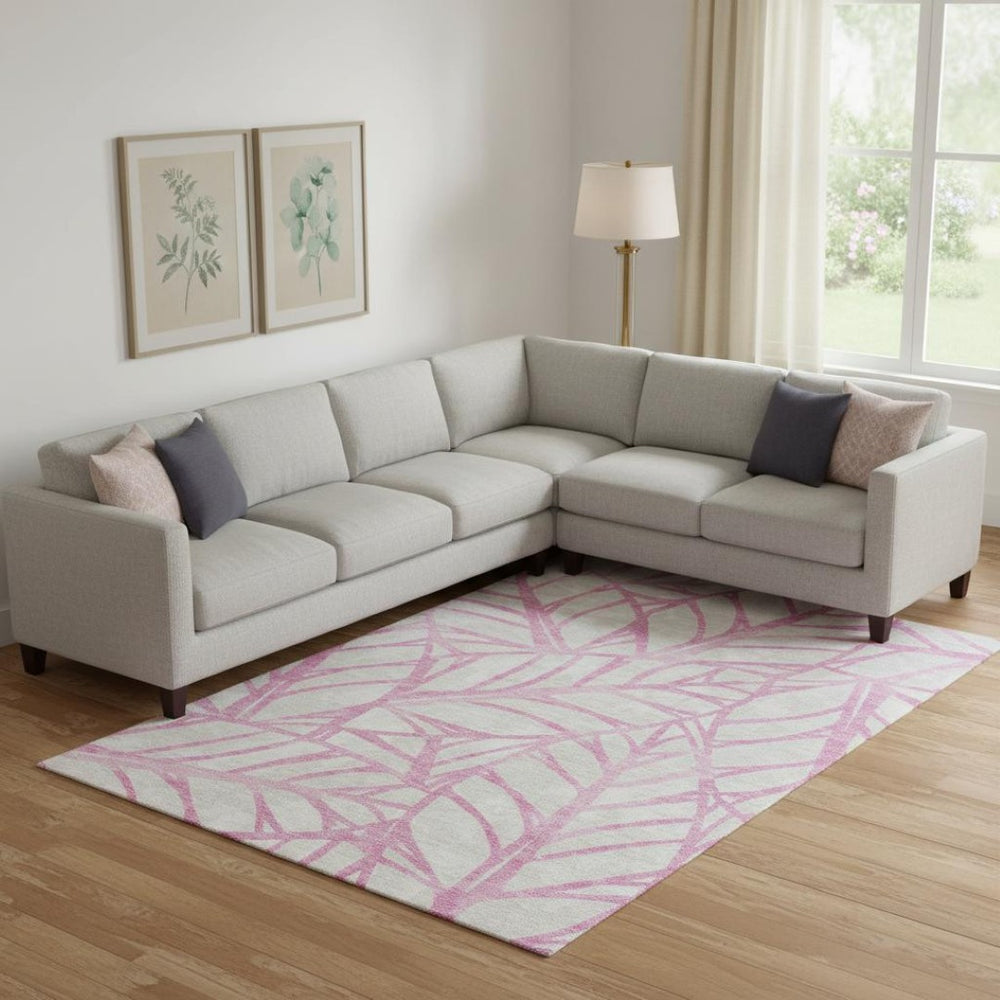 HomeRoots 8' X 10' Pink And Beige Floral Area Rug - Washable, UV Protected, Stain Resistant for High Traffic Areas 662523