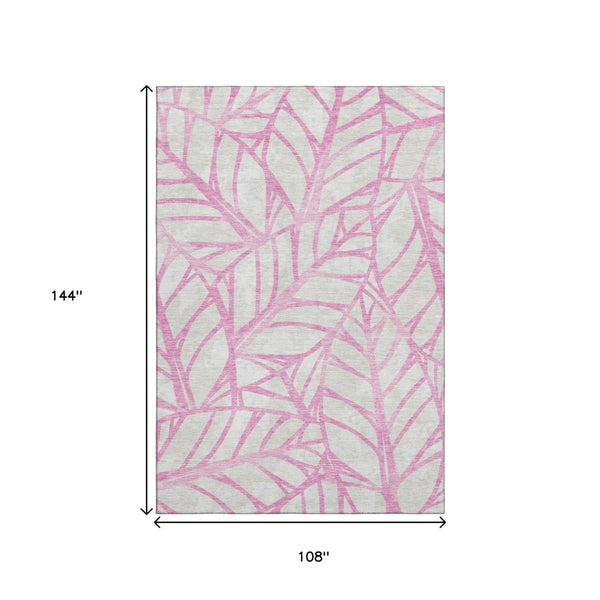 HomeRoots 9' X 12' Elegant Pink & Beige Floral Area Rug - Washable, UV Protected, Perfect for Homes with Kids & Pets 662524