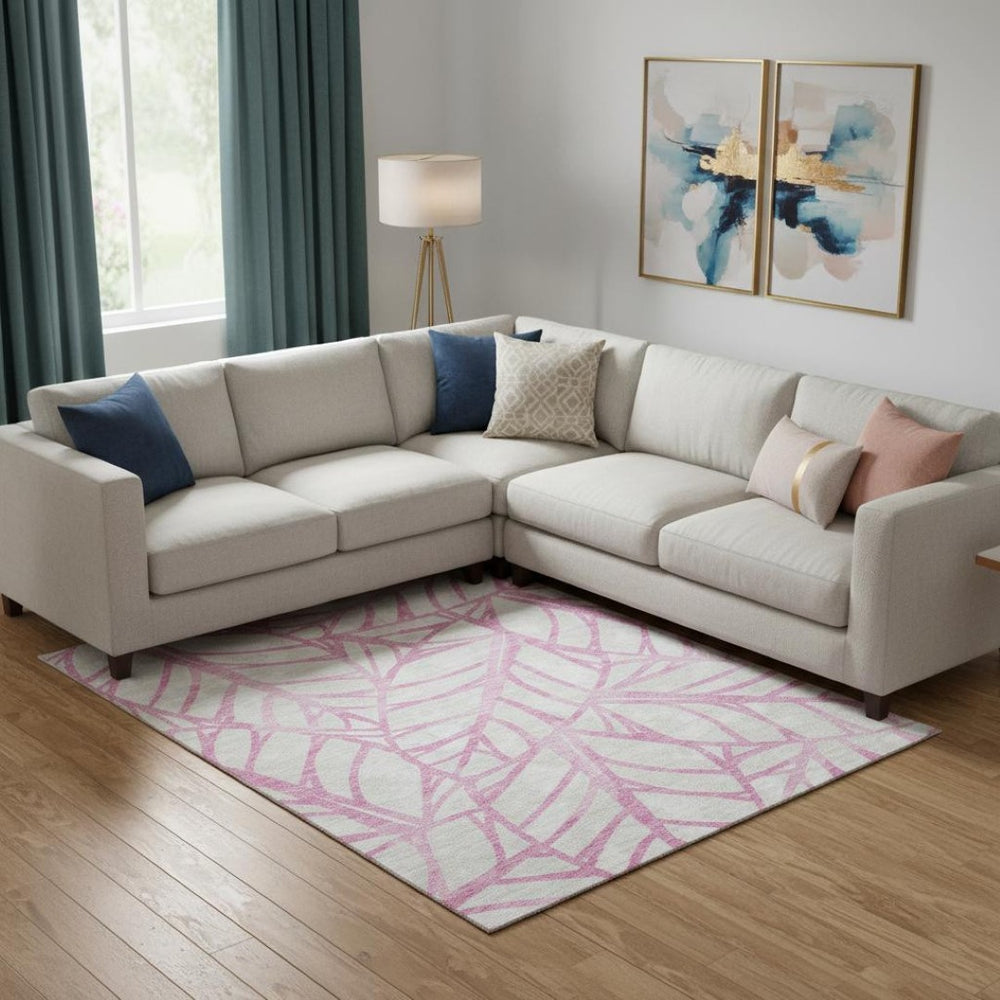 HomeRoots 9' X 12' Elegant Pink & Beige Floral Area Rug - Washable, UV Protected, Perfect for Homes with Kids & Pets 662524