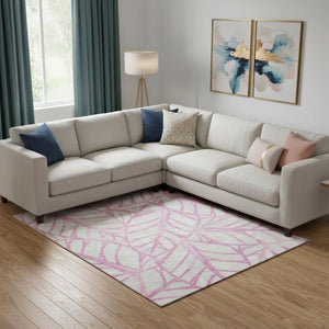 HomeRoots 9' X 12' Elegant Pink & Beige Floral Area Rug - Washable, UV Protected, Perfect for Homes with Kids & Pets 662524