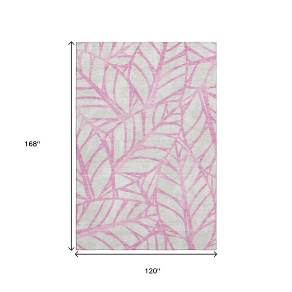 HomeRoots 10' Pink and Beige Floral Area Rug – Washable, UV-Protected, Durable Design for Stylish Living Spaces 662525