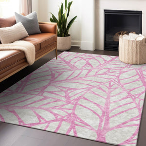 HomeRoots 10' Pink and Beige Floral Area Rug – Washable, UV-Protected, Durable Design for Stylish Living Spaces 662525