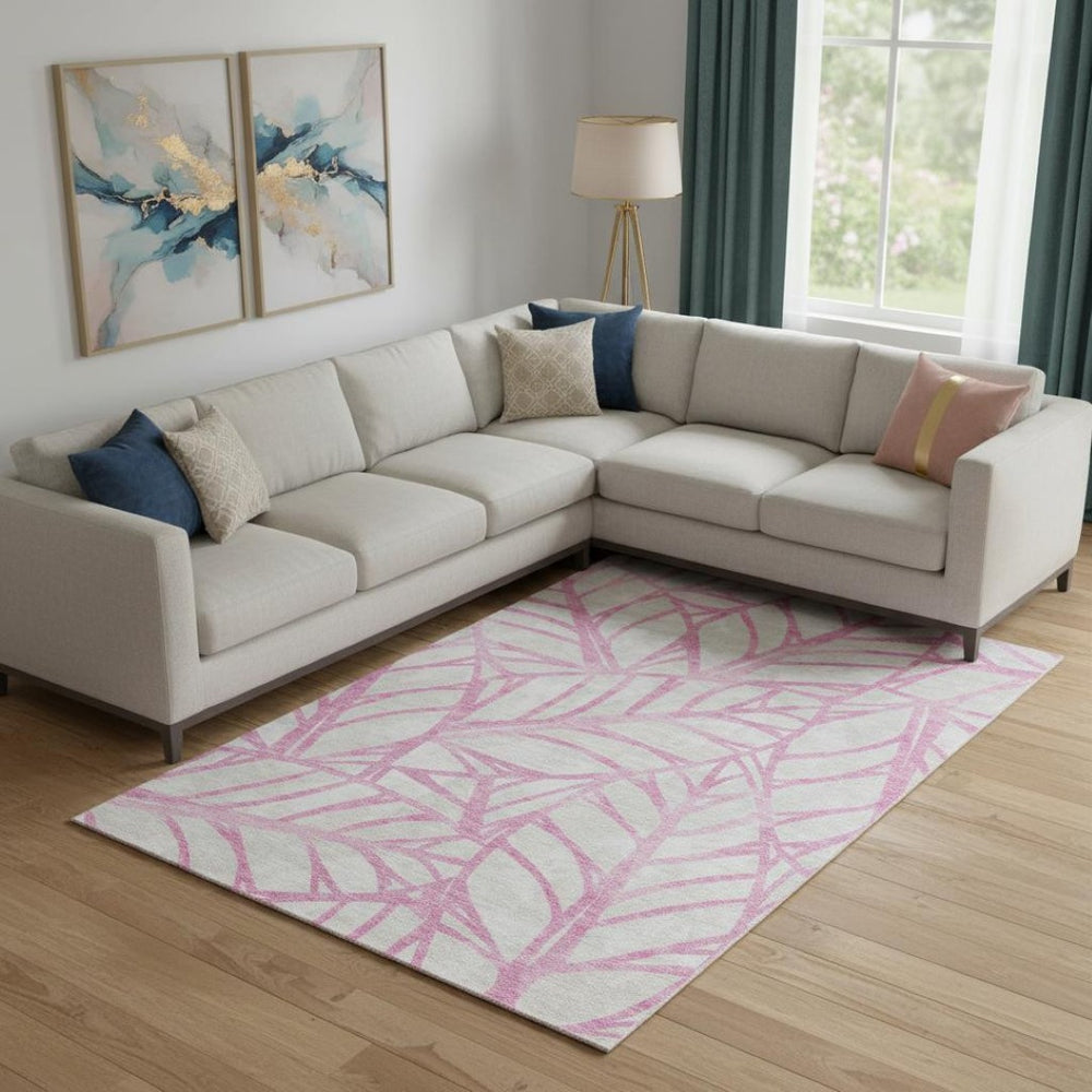 HomeRoots 10' Pink and Beige Floral Area Rug – Washable, UV-Protected, Durable Design for Stylish Living Spaces 662525
