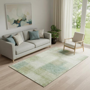 HomeRoots 5' X 8' Abstract Area Rug in Artichoke Green, Teal Blue & Beige - Washable, UV Protected, Durable Design 662533