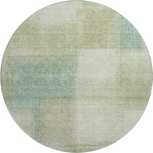 HomeRoots 8' Abstract Round Rug in Artichoke Green, Teal Blue & Beige - Washable, UV Protected, Stylish & Durable 662534