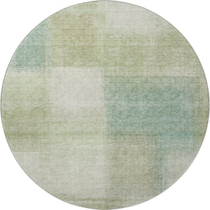 HomeRoots 8' Abstract Round Rug in Artichoke Green, Teal Blue & Beige - Washable, UV Protected, Stylish & Durable 662534