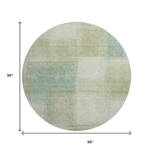 HomeRoots 8' Abstract Round Rug in Artichoke Green, Teal Blue & Beige - Washable, UV Protected, Stylish & Durable 662534