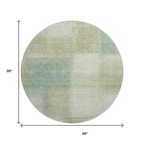 HomeRoots 8' Abstract Round Rug in Artichoke Green, Teal Blue & Beige - Washable, UV Protected, Stylish & Durable 662534