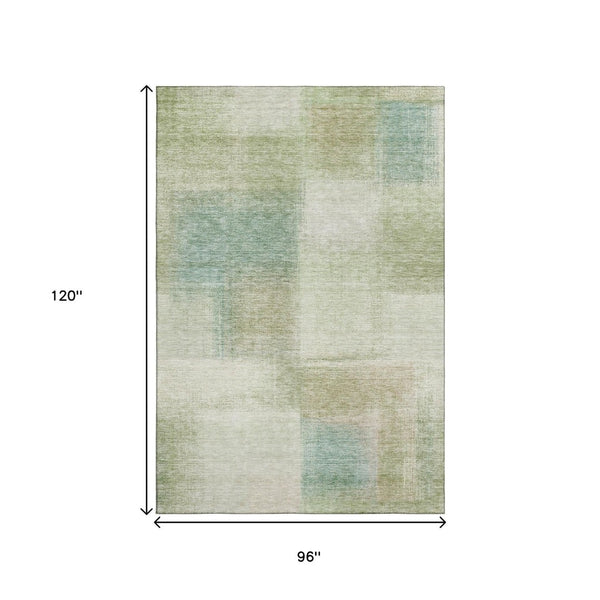 HomeRoots 8' X 10' Abstract Area Rug in Artichoke Green, Teal, and Beige - Washable, UV Protected & Stylish! 662535