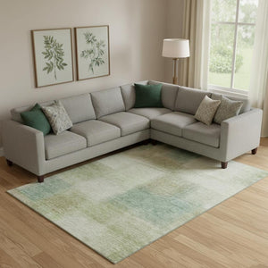 HomeRoots 8' X 10' Abstract Area Rug in Artichoke Green, Teal, and Beige - Washable, UV Protected & Stylish! 662535