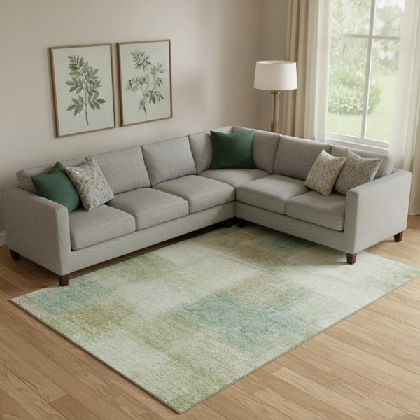 HomeRoots 8' X 10' Abstract Area Rug in Artichoke Green, Teal, and Beige - Washable, UV Protected & Stylish! 662535