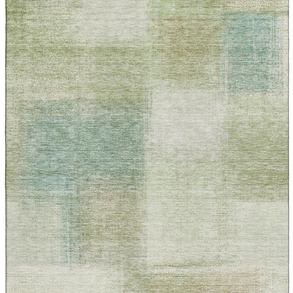 HomeRoots 8' X 10' Abstract Area Rug in Artichoke Green, Teal, and Beige - Washable, UV Protected & Stylish! 662535