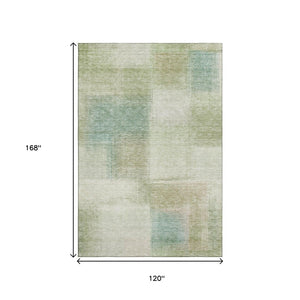 HomeRoots 10' Modern Abstract Area Rug in Artichoke Green, Teal Blue & Beige - Washable, Durable & UV Protected 662537