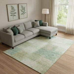 HomeRoots 10' Modern Abstract Area Rug in Artichoke Green, Teal Blue & Beige - Washable, Durable & UV Protected 662537