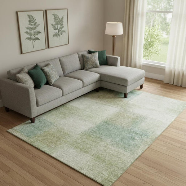 HomeRoots 10' Modern Abstract Area Rug in Artichoke Green, Teal Blue & Beige - Washable, Durable & UV Protected 662537
