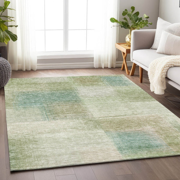 HomeRoots 10' Modern Abstract Area Rug in Artichoke Green, Teal Blue & Beige - Washable, Durable & UV Protected 662537