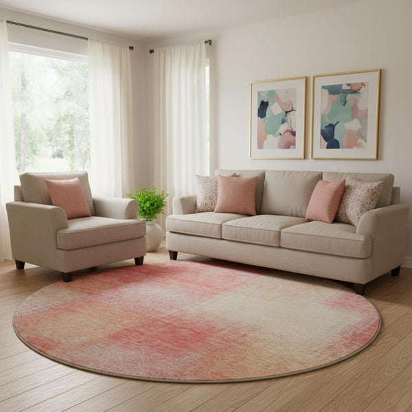 HomeRoots 8' Blush Ivory Copper Abstract Round Rug - Stylish, Stain-Resistant, UV Protected for Modern Homes! 662546