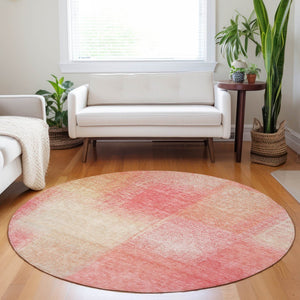HomeRoots 8' Blush Ivory Copper Abstract Round Rug - Stylish, Stain-Resistant, UV Protected for Modern Homes! 662546