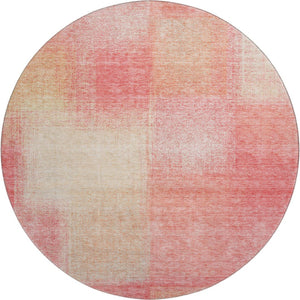 HomeRoots 8' Blush Ivory Copper Abstract Round Rug - Stylish, Stain-Resistant, UV Protected for Modern Homes! 662546