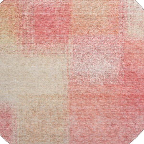 HomeRoots 8' Blush Ivory Copper Abstract Round Rug - Stylish, Stain-Resistant, UV Protected for Modern Homes! 662546
