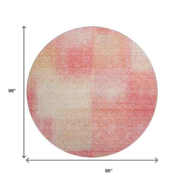 HomeRoots 8' Blush Ivory Copper Abstract Round Rug - Stylish, Stain-Resistant, UV Protected for Modern Homes! 662546